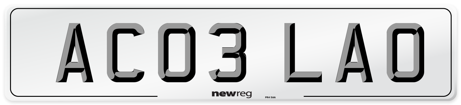 AC03 LAO Number Plate from New Reg